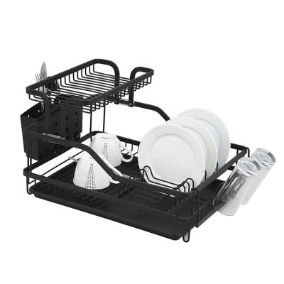 China High Quality Attractive Customized Viable Kitchen Storage 2 Layer Storage Rack Aluminum Dish Rack With Drain Board for sale