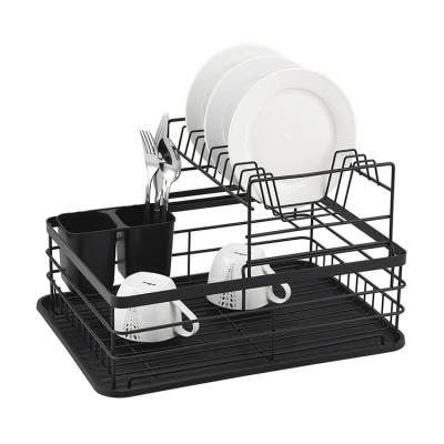 China Sturdy simple design high durability durable 2 layers black metal wire kitchen storage and tri draining bowl and dish rack for sale