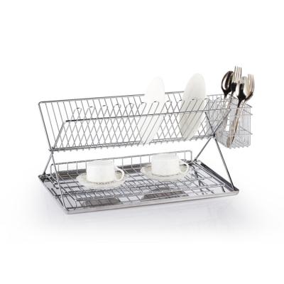 China Viable Customized Popular Anticorrosion Most Popular Kitchen Tableware Storage Rack 2-Laye Single Foldable Dish Rack for sale