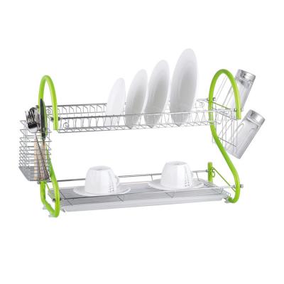 China Sustainable Economical Modern Design Removable 2 Tier Rotary Above Sink Dish Drying Rack 304 Stainless With PVC Bottom Tray for sale