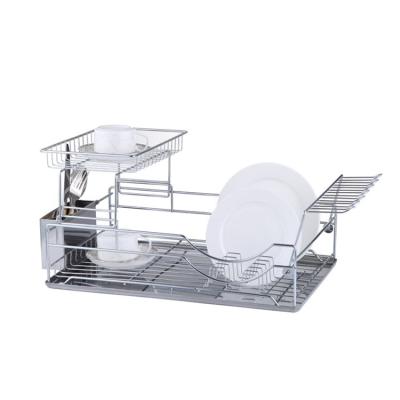 China Sustainable Factory Supply Simple Eco-friendly Standing Type 2 Tier Black Dish Rack With Cutlery Basket For Kitchen Dish Racks for sale