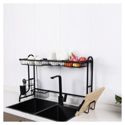 China High Quality Sustainable Popular Free Standing Anti Rust 2 Row Double Dish Rack Drainer For Kitchen Countertop And Utensil Rack for sale