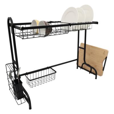 China Sustainable Products Multilayer Latest Black Metal Eco-Friendly Dish Rack With Cutlery Basket For Kitchen Counter Top for sale