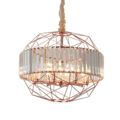 China Factory Good Quality Modern Iron Cage Shade K9 Crystal Suspension Lamp Pendant Light for sale