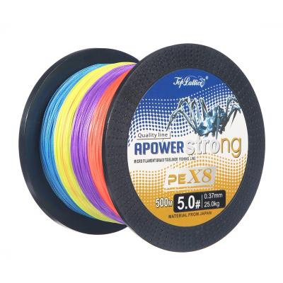 China Anti-bite 8x smooth strong thread tightly spool pe raw silk line fishing braided fishing line 500m braid fishing line for sale