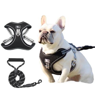 China Wholesale Reflective Dog Leash Adjustable Pet Collars Dog Harness Set Reflective Explosion Proof Pet Arms Dog Harness for sale