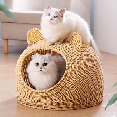 China 2022 Breathable Hot Sale Available For All Seasons Ventilated Reusable Rattan Pet Bed Wholesale Cat House for sale