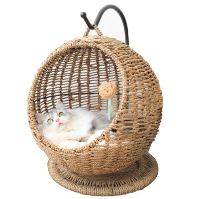 China Removable Natural Handmade Luxury Dog Cat Bed Hammock Breathable Custom Made Semi-Closed Round Pet House for sale