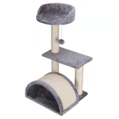 China Luxury Cheap Viable Short Fur Cat Scratching Tree Cat Tower Modern Wooden Cat Tree With Plush Faux Hammock Inside for sale