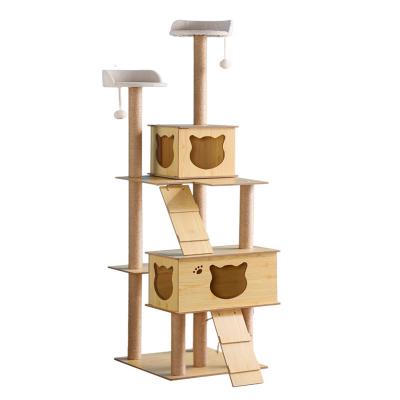 China 2022 Hot Selling Multi-level Wooden Sisal Sisal Large Scratcher Tree Cat Bed Nest House Furniture Viable Wholesale Kittens Tower Cat Villa for sale