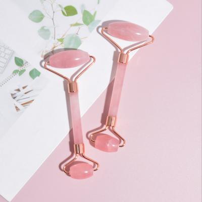 China Cold Facial Massage Jade Roller Natural Crystal Pink Rose Quartz Jade Tools China Rose Ice for sale