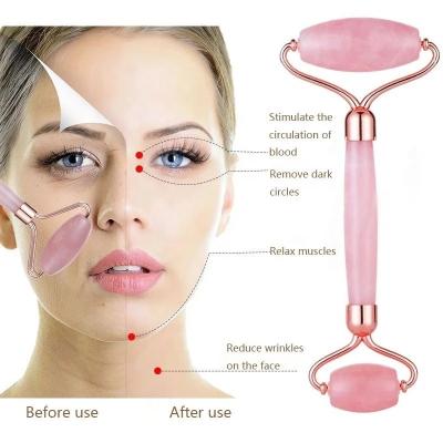 China China Natural Crystal Pink Rose Quartz Jade Factory Iced Jade Roller Facial Massage for sale