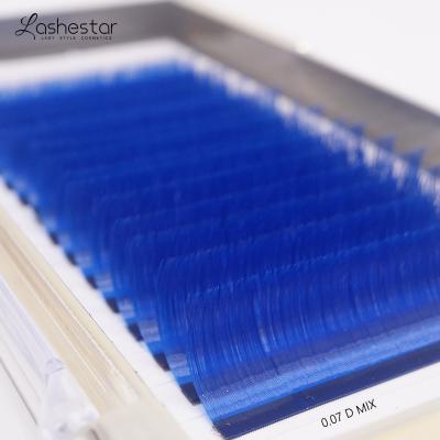 China Lash Individual Mink Lashes Private Volume Natural Korean Blue Color Eyelash Extensions Long Label for sale