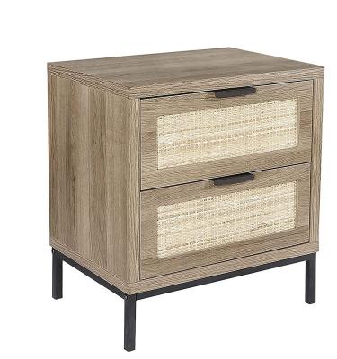 China Modern Farmhouse Wood Nightstand (Other) Living Room Adjustable With 2 Rattan Drawers For Bedroom for sale