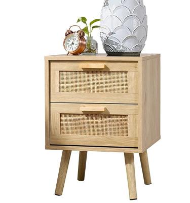 China Wholesale Rustic Adjustable Living Room Furniture Bedroom Side Table (Other) With Rattan Drawers for sale