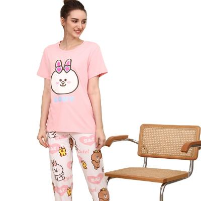 China Summer QUICK DRY High Quality Women's Direct Selling Cute Printed Crewneck Pajamas Shorts Casual Pure Cotton Home Clothes 2pcs for sale