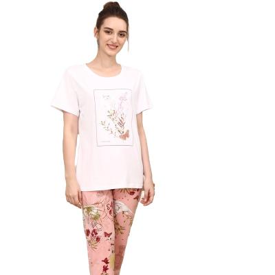 China QUICK DRY Women's Pajamas Set Women's Butterfly Print 2 Piece Pajamas Short Sleeve Casual Home Wear Spring And Summer Pajamas Set for sale