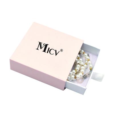 China One Side Drawstring Printed Luxury Pink Cardboard Paper Bracelet Necklace Jewelry Boxes Packaging With Custom Logo for sale