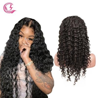 China Wholesale Vendors 100% Virgin Hair Deep Wave Human Wig, Hd Deep Wave Virgin Hair 10A Grade Small Knots Lace Frontal Wig for sale