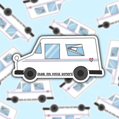 China USPS Postal Worker Waterproof Sticker Bubuski Thank You Appreciation Sticker Gratitude Kawaii Postal Truck Die Cut Waterproof Sticker for sale