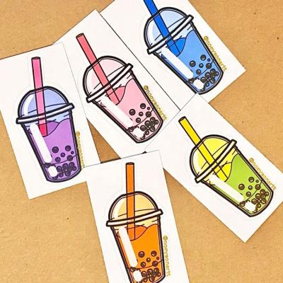 China Kawaii Waterproof Stickers Bubble Tea Self Adhesive Boba's Kiss Cut Stickers for Kid Garment Bag Phone iPad DIY for sale