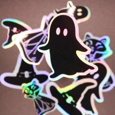 China Best Selling Vinyl Hologram Waterproof Holographic Waterproof Die Cut Spooky Sticker Custom for sale