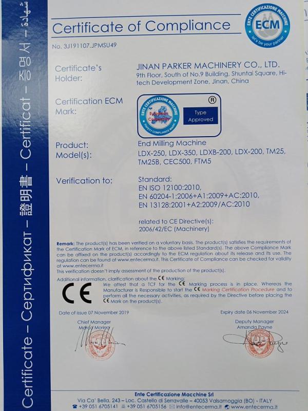 CE - Jinan Parker Machinery Co., Ltd.