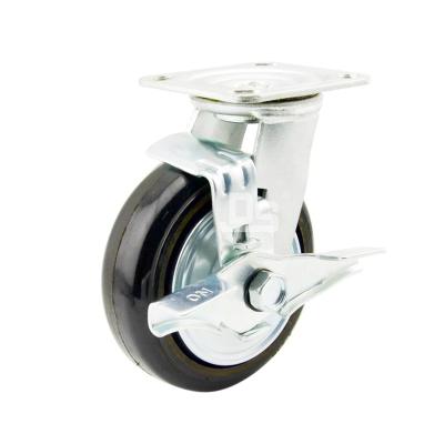 China Rigid Industrial Elastic Swivel Caster Brake Black Rubber Wheel for sale