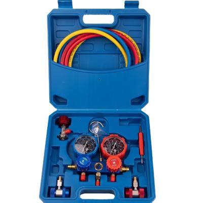 China Pressure gauge refrigerant double manifold gauge auto air conditioner manual tool set for sale