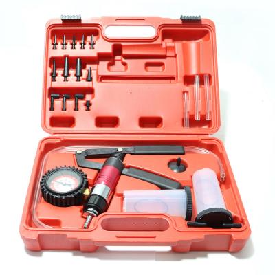 China Promotional Sale Aluminum Alloy Rubber Hand Vacuum Pump 2 In 1 21 Pcs Brake Bleeder Vacuum Pump Test Tuner Tool Kit for sale