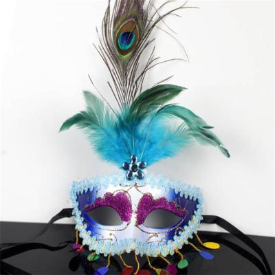 China Party Decorations M-KQ Green Peacock Feather Masquerade Half Mask Halloween for sale