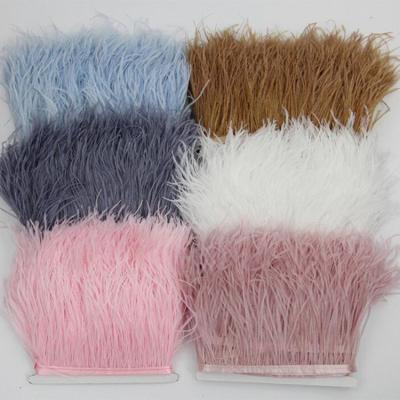 China Garment Wholesale 13-15cm Ostrich Feather Lace Trim Feather Fabric Costume Material for sale