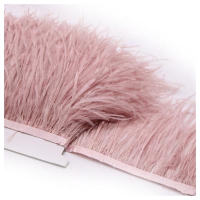 China High Quality Fluffy Decorations Ostrich Feather Trimming Cloth Fabric Material Side Stripe for sale