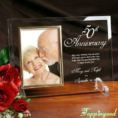 China Family Table Decoration Personalized Clear Glass Photo Frame For Couples 50th Anniversary for sale