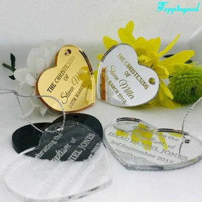 China Wedding Acrylic Custom Heart Shaped Keepsake Gift Tags For Baptism Favors for sale