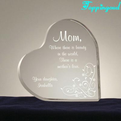 China Glass Etching Crystal Heart Paperweight For Mom Europe Gifts for sale