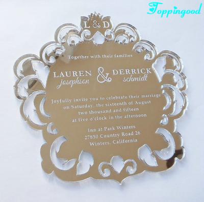 China Wedding Keepsake Laser Cut Edge Gold Acrylic Invitation Card For Wedding Keepsake for sale