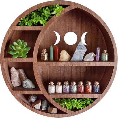 China Storage Plant Customize Wooden Wall Shelf Farmhouse Moon Floating Shelves For Living Room Bedroom for sale