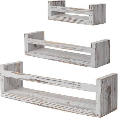 China Wholesale White Gray Wood Shelf Storage Hallerbos Wall Mounted Thick Handmade Floating Shelves Set for sale