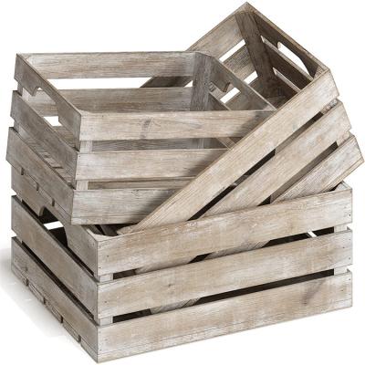 China Europe Factory Wholesale Rustic Wooden Nesting Crates With Handles Decorative Farmhouse Storage Container Wooden Boxes for sale