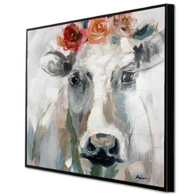 China Art Deco Animal Paintings of Cow with Flowers Texture Abstract Elegant Animal Oil Painting for sale