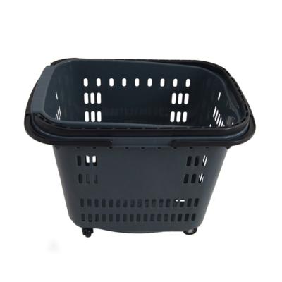 China High quality eco-friendly plastic shopping basket with four colorful wheels for supermarket for sale