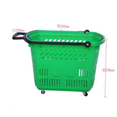 China Eco-friendly Supermarket Hot Selling Colorful Plastic Shopping Basket On Wheels for sale