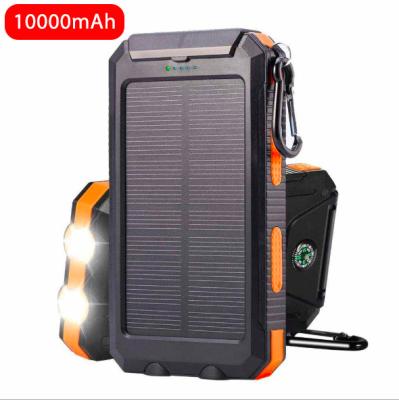 China With Waterproof LED Flashlight+Compass+Climbing LED Hook Solar Power Bank 10000mah Dual USB Li-polymer Solar Compass Battery Charger With LED Travel Light for sale