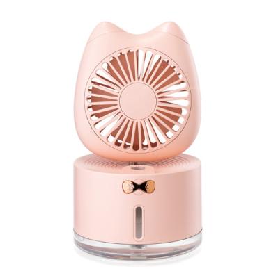 China 2020 New Design Car Mini Humidifier USB Rechargeable Desktop Cat Drinking Fan Cat Fan With Led Light For Student for sale