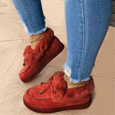 China 2020 Fashion Winter Women's Plush Snow Boots Bowknot Suede Plush Fur Slippers Fashion Trend Winter Ladies Fur Shoes Fluffy Slip On Sneakers for sale