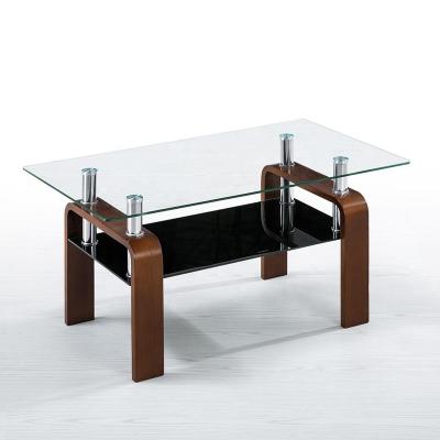 China Foshan Coffee Table Factory Directly Sale MDF Single Bent Wooden Glass Coffee Table for sale