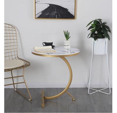 China modern luxury nordic style gold metal table round marble coffee corner table for sale