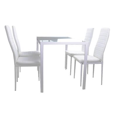 China Hot Selling Modern Style Dining Furniture Glass Table Top PU Chair Top 4 Chair Dining Table Sets. for sale