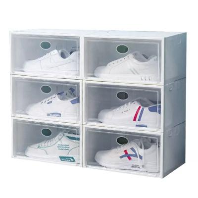 China Viable Hot Selling Plastic Stackable Shoe Box Side Open Door Shoe Organizer Container Clear Shoe Storage Box for sale